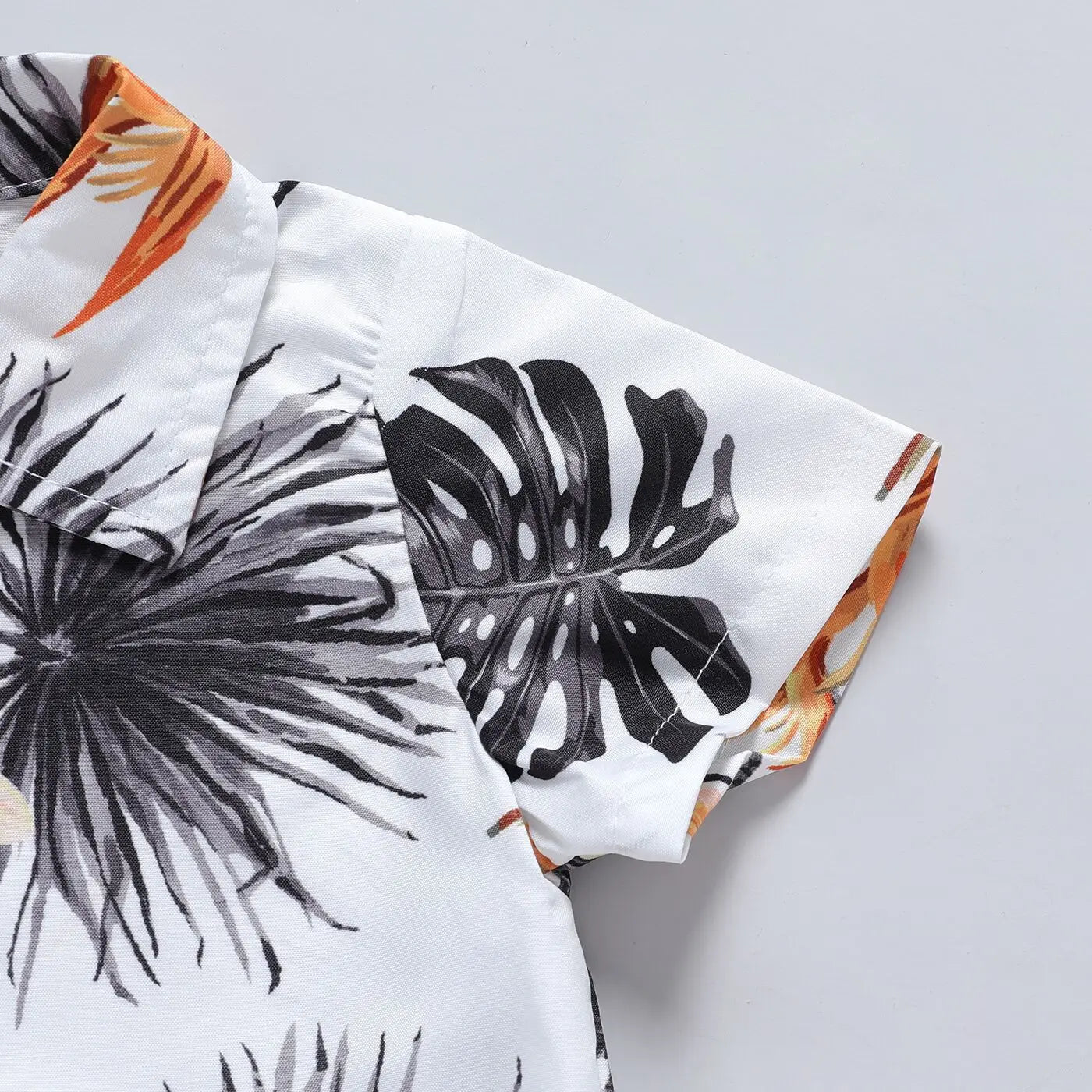 Infant and toddler boys summer printed collar single breasted top+shorts casual set