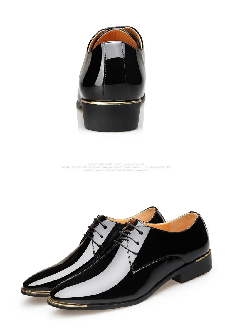 2024 New Men’s Patent Leather Shoes British Style Men's Dress Shoes Lace Up Pointed Toe Wedding Business Party Social Shoe Male