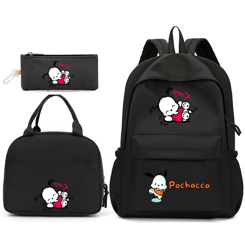 3pcs/Set Pochacco Backpack with Lunch Bag for Teenagers Student School Bags Casual Comfortable Travel Set