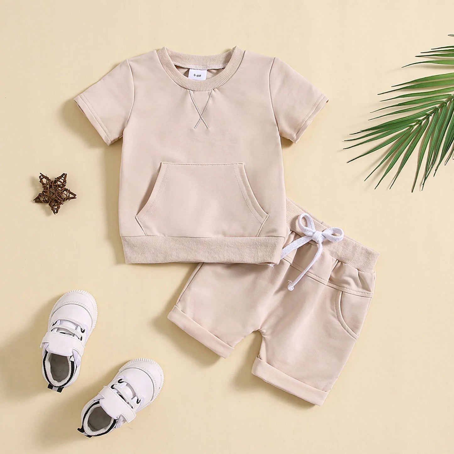 Summer Baby Clothing Set For Boys Clothes Casual Solid Color Short Sleeve Pocket T-shirt with Shorts 2PCS Toddler Infant Outfits
