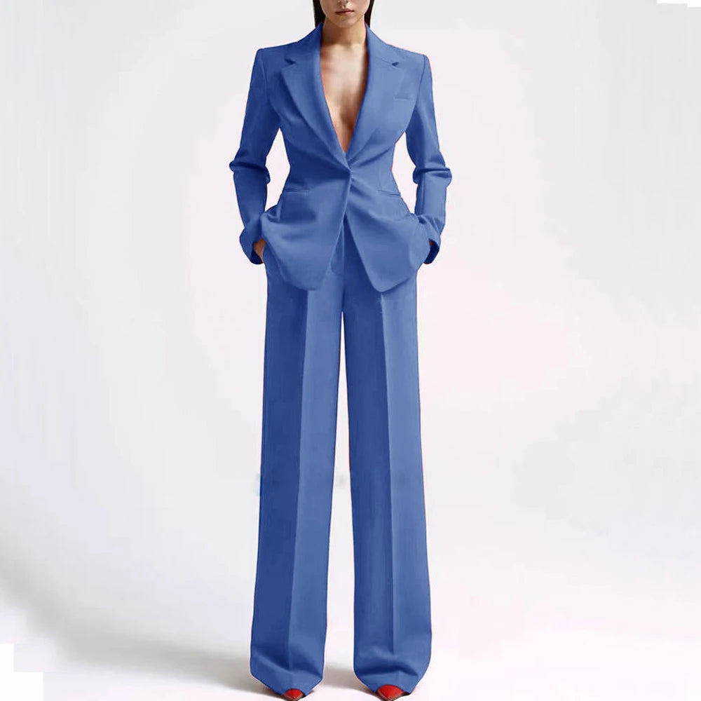 Formal Women Suits Office Slim Fit Ladies 2 Pcs Blazer+Pants Set Blazer Lady Business Work Wear Party Dress Trouser With Pocket