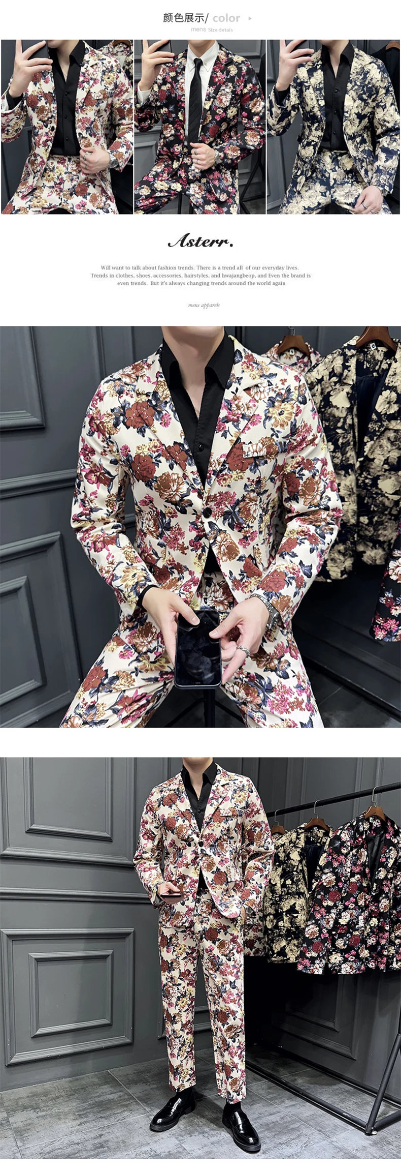 Suit (Blazer+ Pants) Men's Fashion Gentleman Slim Fit Business Outdoor Printed Gentleman Fine Cotton Wedding Work Casual Suit