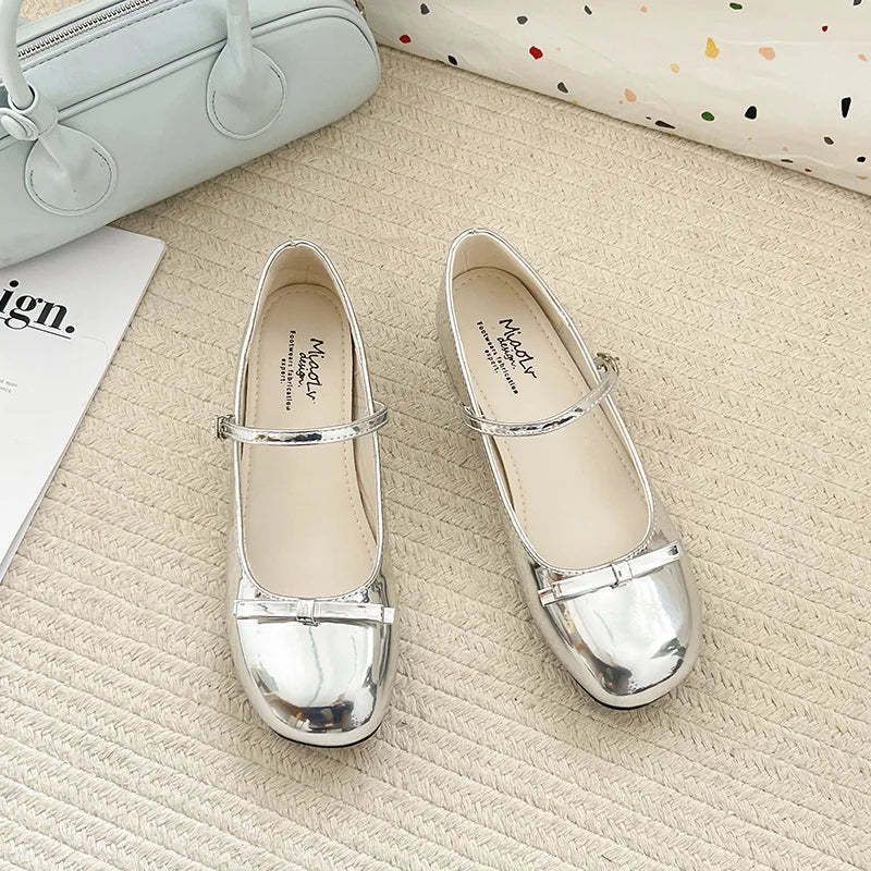 Spring Autumn Wine Red Mary Jane Shoes For Women Low Heel Fashion Butterfly-knot Roud Toe Female Eelgant Dress Leather Shoes