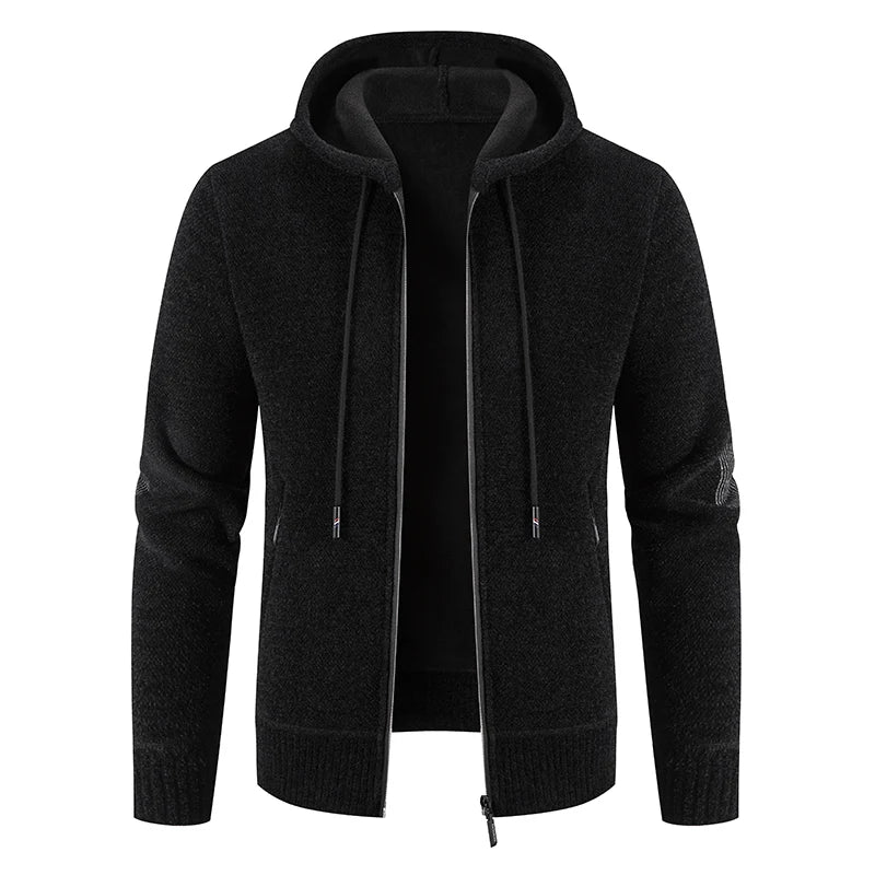 Men's Winter Sweater Jacket New Hooded Cardigan Knit Fashion Slim Fit Thick Warm Jumper Casual Zipper Hoodie Fleece Coat