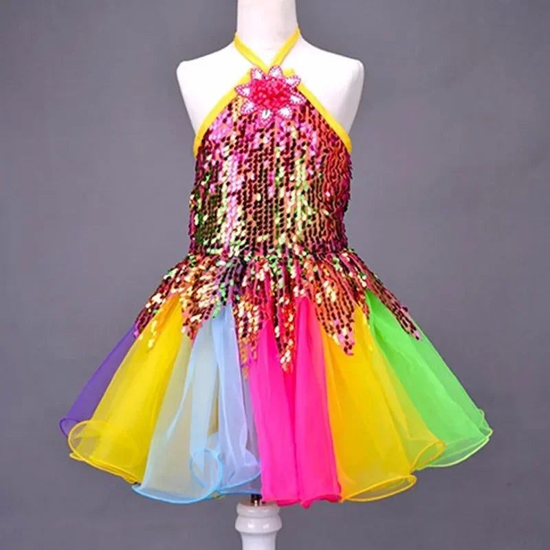 Summer Stage Princess Girls Casual Dresses Sequin Tutu Children Costume Robe Fille Party Baby Clothing Dance Kids Dress Vestidos