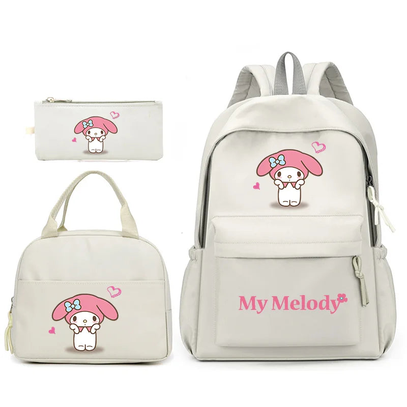 3pcs/Set My Melody Backpack with Lunch Bag for Teenagers Student School Bags Casual Comfortable Travel Set