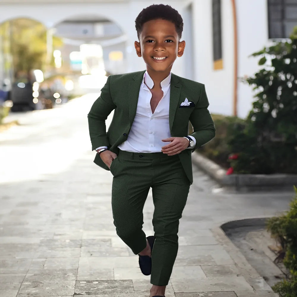 Summer Linen Boys Suit 2 Piece Set Peak Lapel Jacket Pants Wedding Tuxedo Kids High Quality Custom Outfit