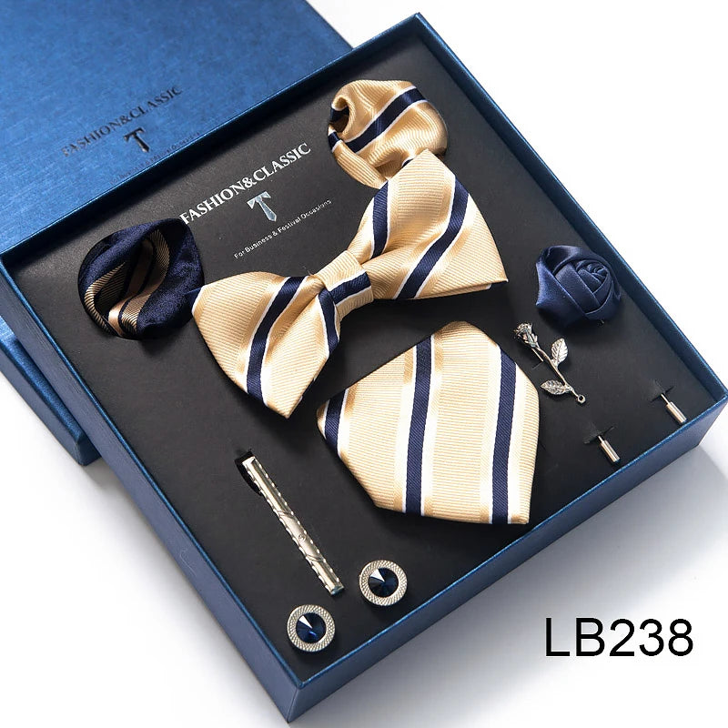 Men's Tie Set Luxury Gift Box Silk Tie Necktie Set 8pcs Inside Packing Festive Present Cravat Pocket Squares Holiday Gift Men