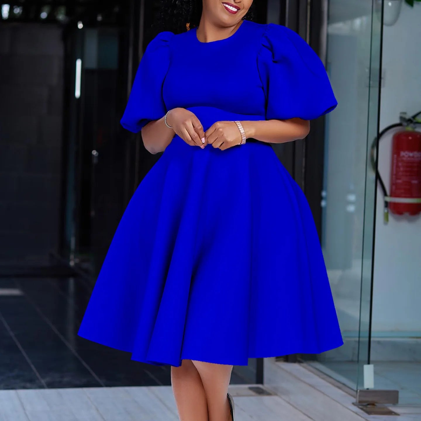 Elegant Party Dresses for Women O Neck Short Sleeve High Waisted A Line Pleated Mid Calf Luxury Birthday Dinner Vestidos Mujer