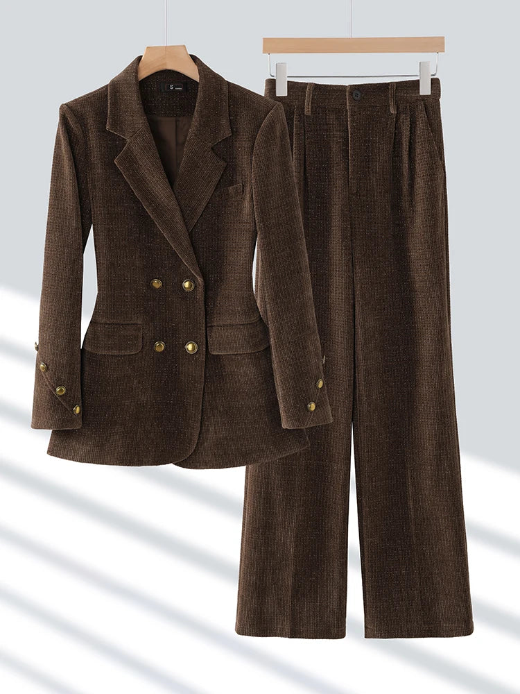 Winter Pink Coffee Black Office Ladies Pant Suit Women Female Business Work Wear Jacket Blazer and Trouser Formal 2 Piece Set
