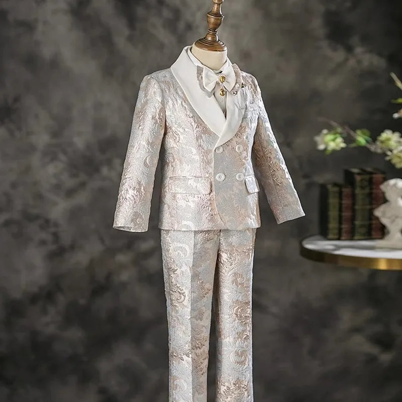 6PCS Children's Costume Sets New Handmade Flower Boy Host Piano Performance Blazer Traje De Niño Para Boda Boys Suits A4439
