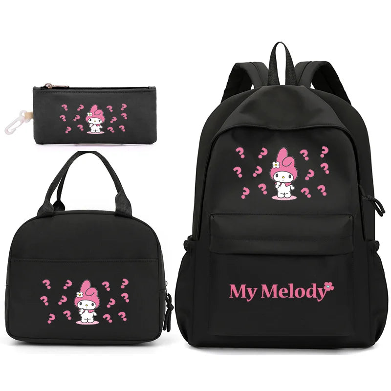 3pcs/Set My Melody Backpack with Lunch Bag for Teenagers Student School Bags Casual Comfortable Travel Set