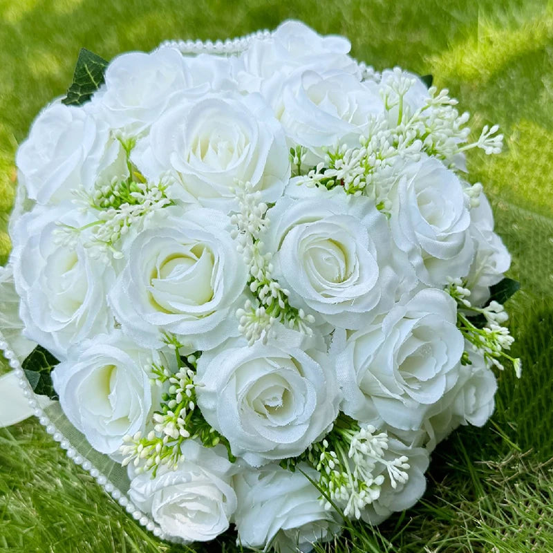 1PC White Rose Bouquets for Bride Bridesmaid Bouquets Wedding Tossing Bouquet photography props Ball Party Valentine's Day Gift