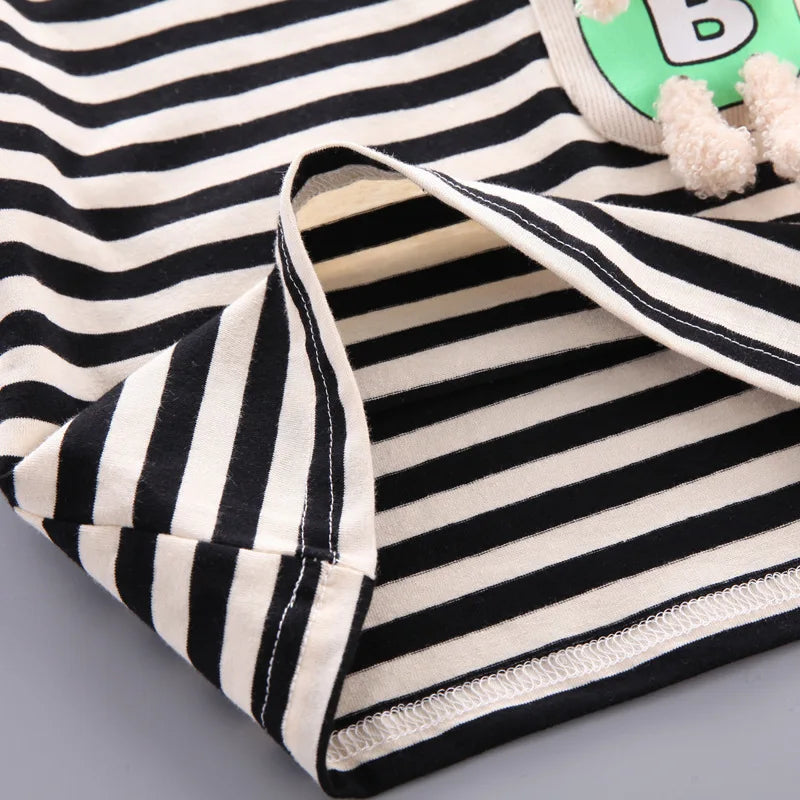 Fashion Summer Kids Baby Boys Striped Suits Short Sleeve T-Shirt with Doll+Shorts Casual Clothes Outfit Girls Clothing 2PCS/Set