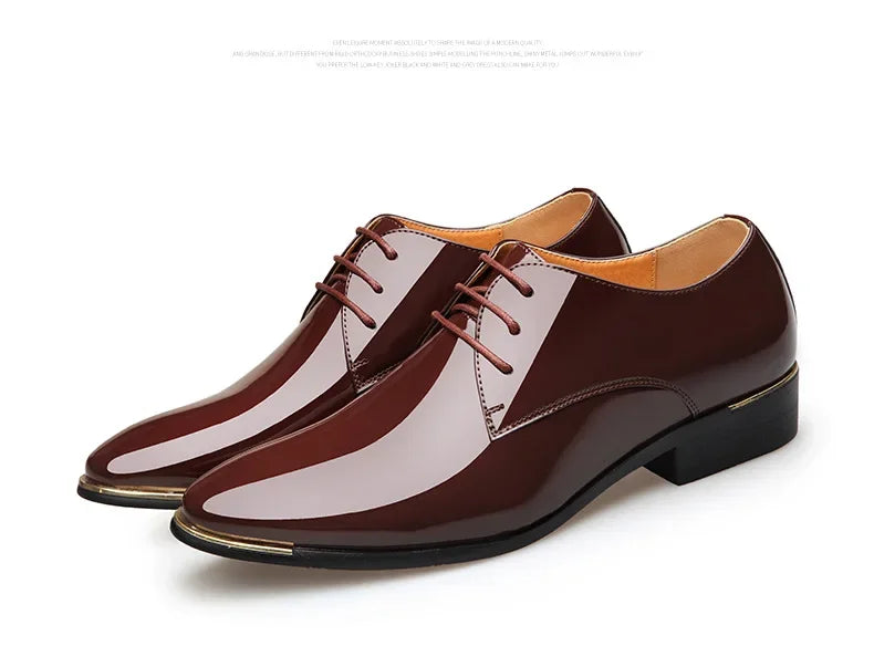 2024 New Men’s Patent Leather Shoes British Style Men's Dress Shoes Lace Up Pointed Toe Wedding Business Party Social Shoe Male