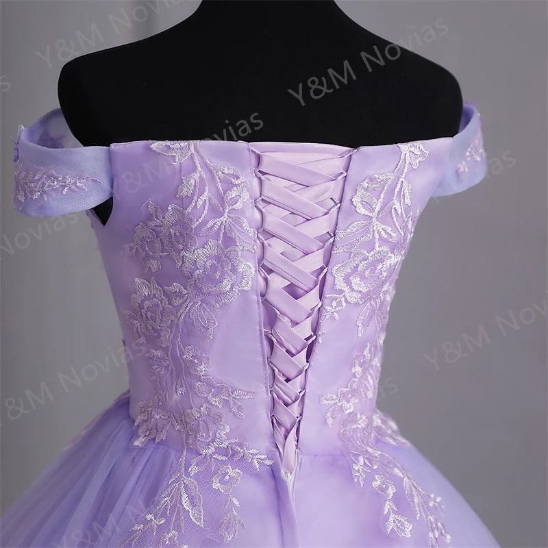 Customized Color Sweet 16 Dress Pink Off Shoulder Plus Size Vestido De Noiva Purple Quinceanera Dress Ball Gown Flower Women