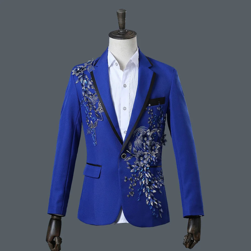 COLDKER Elegant Appliqued Mens Suits Slim Fit 2 Piece Formal Tuxedo Suits Blazer Pants with Bow Tie for Wedding Prom