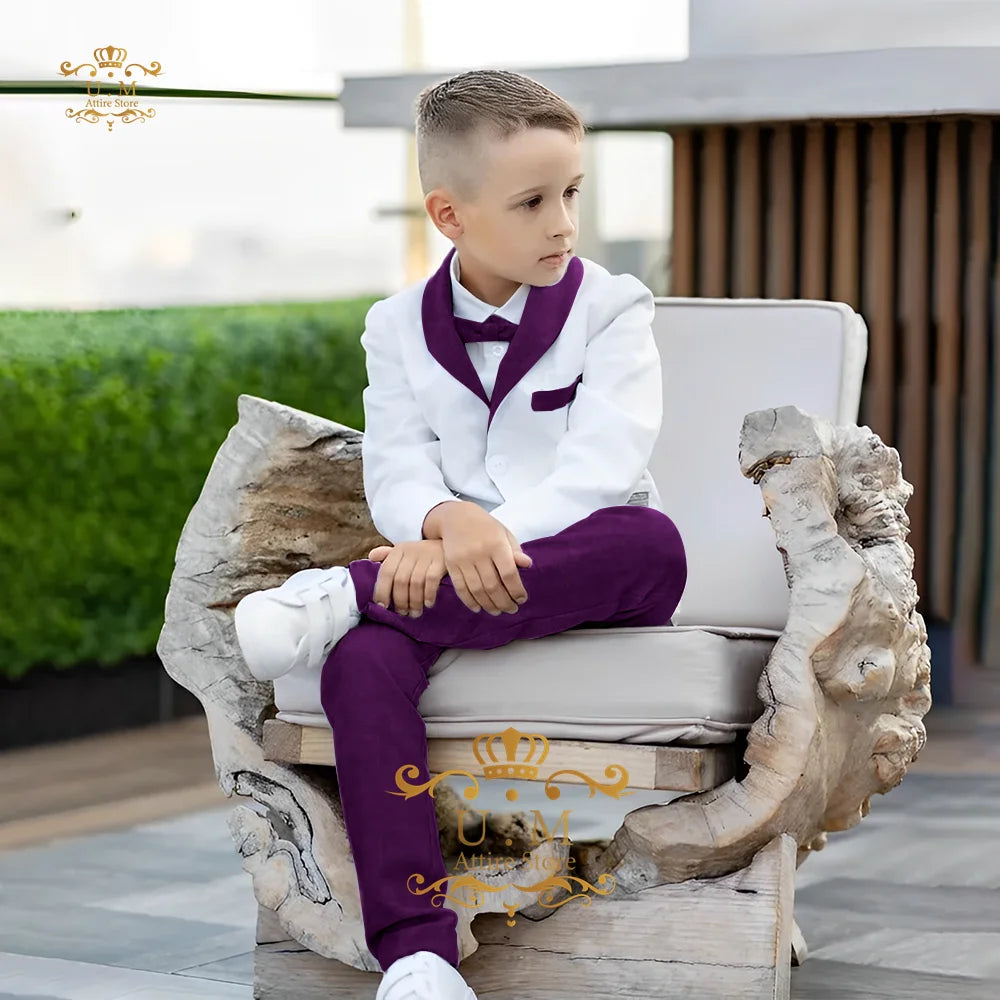 Boys' Linen Suit 2-piece set white Jacket Grey Pants Toddler first communion Outfit, pageboy formal set for wedding ring bearer