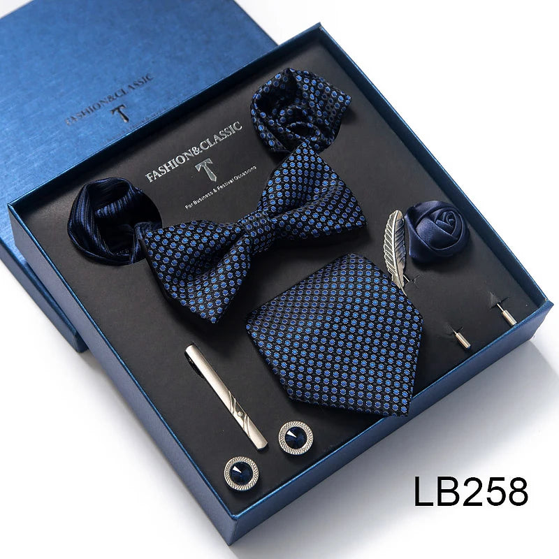 Men's Tie Set Luxury Gift Box Silk Tie Necktie Set 8pcs Inside Packing Festive Present Cravat Pocket Squares Holiday Gift Men