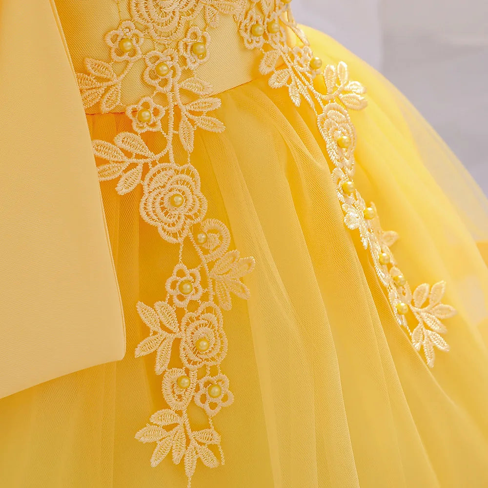 6 12 24 36 Months Baby Girls Dress Big Bow Wedding Party Elegant Little Princess Dress Kids Birthday Present Christmas Vestidos