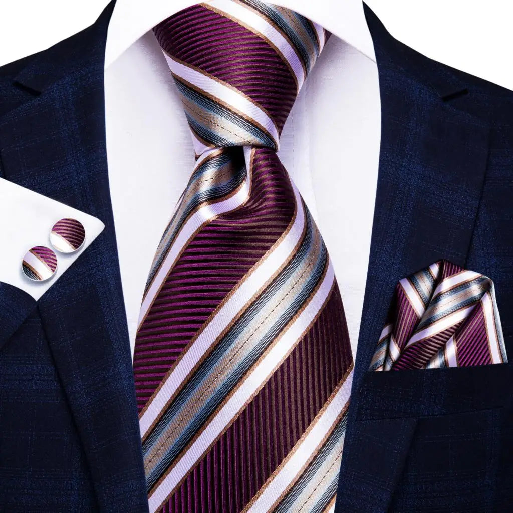 Hi-Tie Designer Red Burgundy Plaid Silk Wedding Tie For Men Handky Cufflink Gift Mens Necktie Fashion Business Party Dropshiping