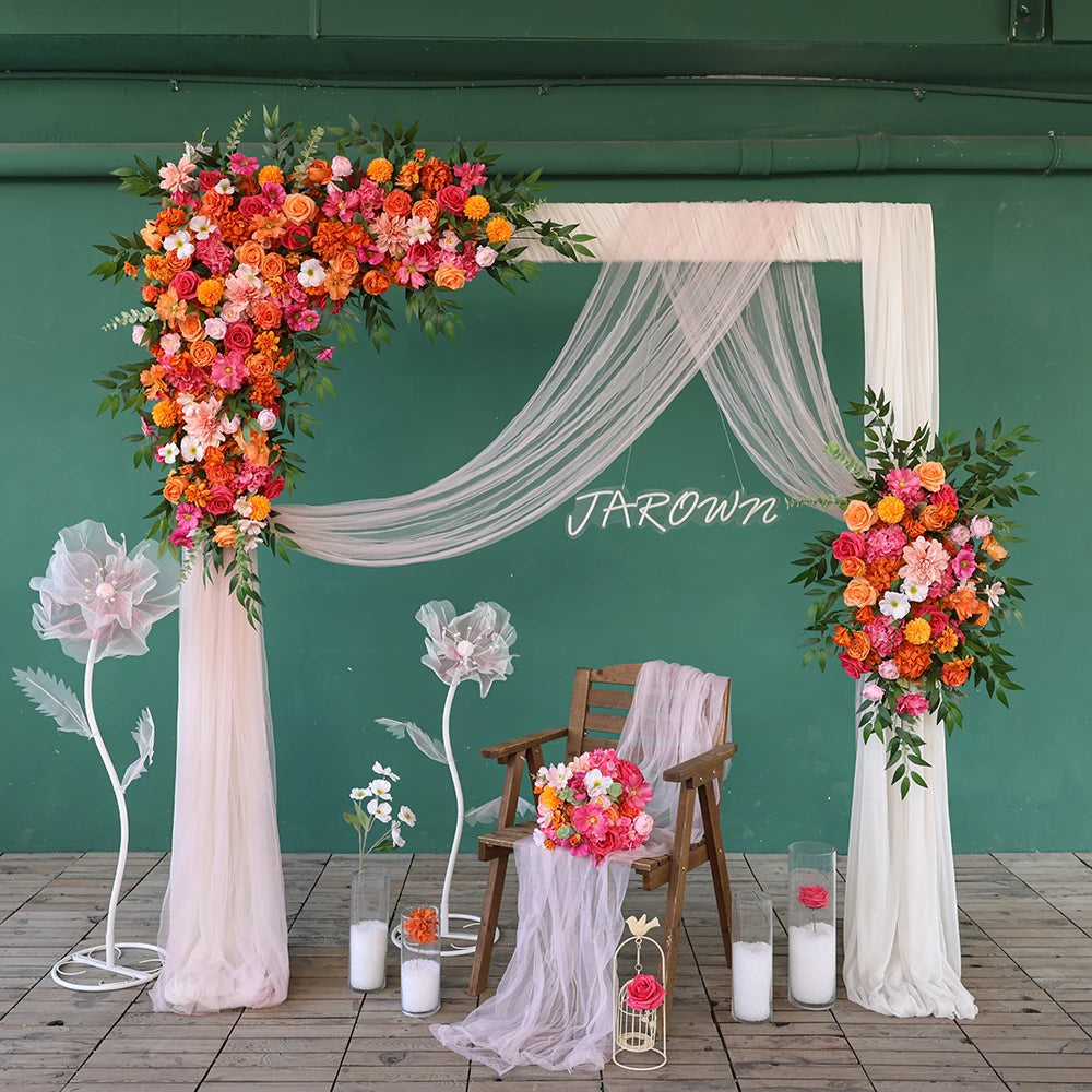 Flowers Artificial Decoration Orange Pink Series Rose Greens Floral Arrangement Bridal Bouquet for Wedding Event Decor J2601