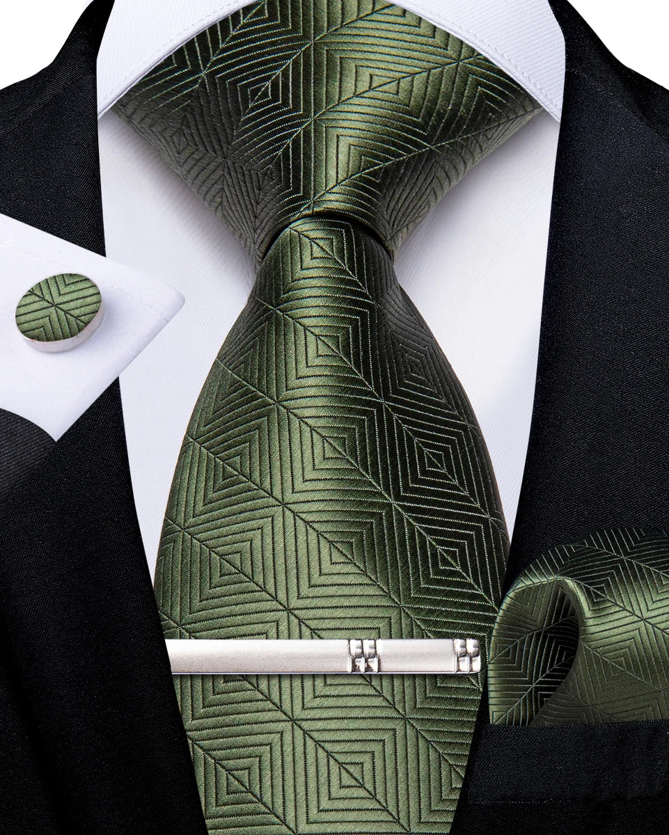Men's Tie Set with Clip Luxury Retro Striped Floral 8cm Necktie Handkerchief Cufflinks Wedding Party Business Accessories Gift
