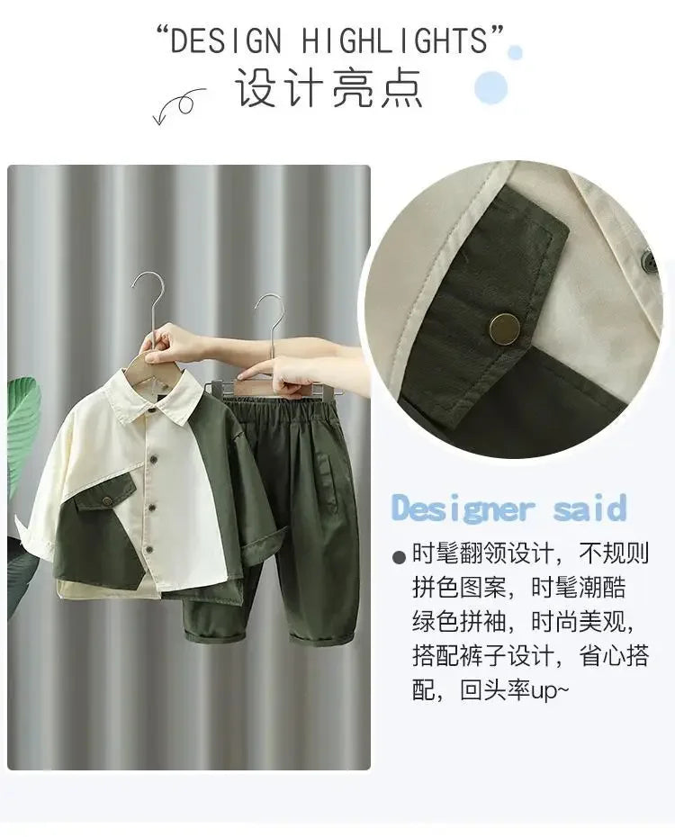 Suit for Boy Kids Boys Autumn Suit 2024 New Children's Baby Cotton Long Sleeve Shirt Pants Two Piece Boys' Clothing Set