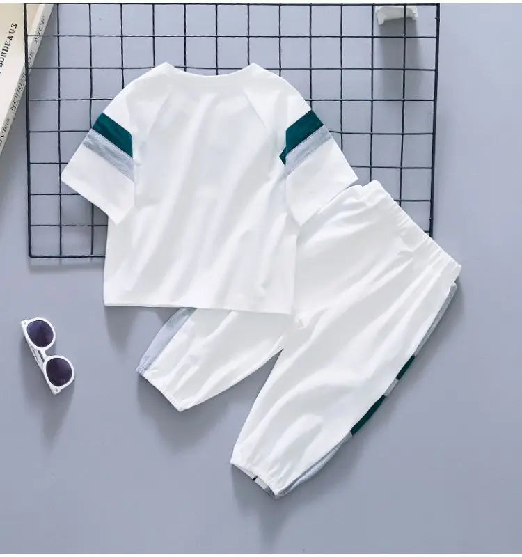 Boys Summer Clothing Set 2023 New Children's Cool Loose Fit Sportswear Korean Edition Baby Short Sleeve T-shirt 2 Pieces