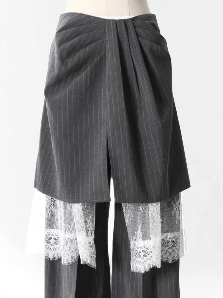 ZMEENNA Gray Stripe Patchwork Skirt Gauze Pants 2 Piece Sets For Women 2025 Spring Fashion Female New Elegant Pants ZM616