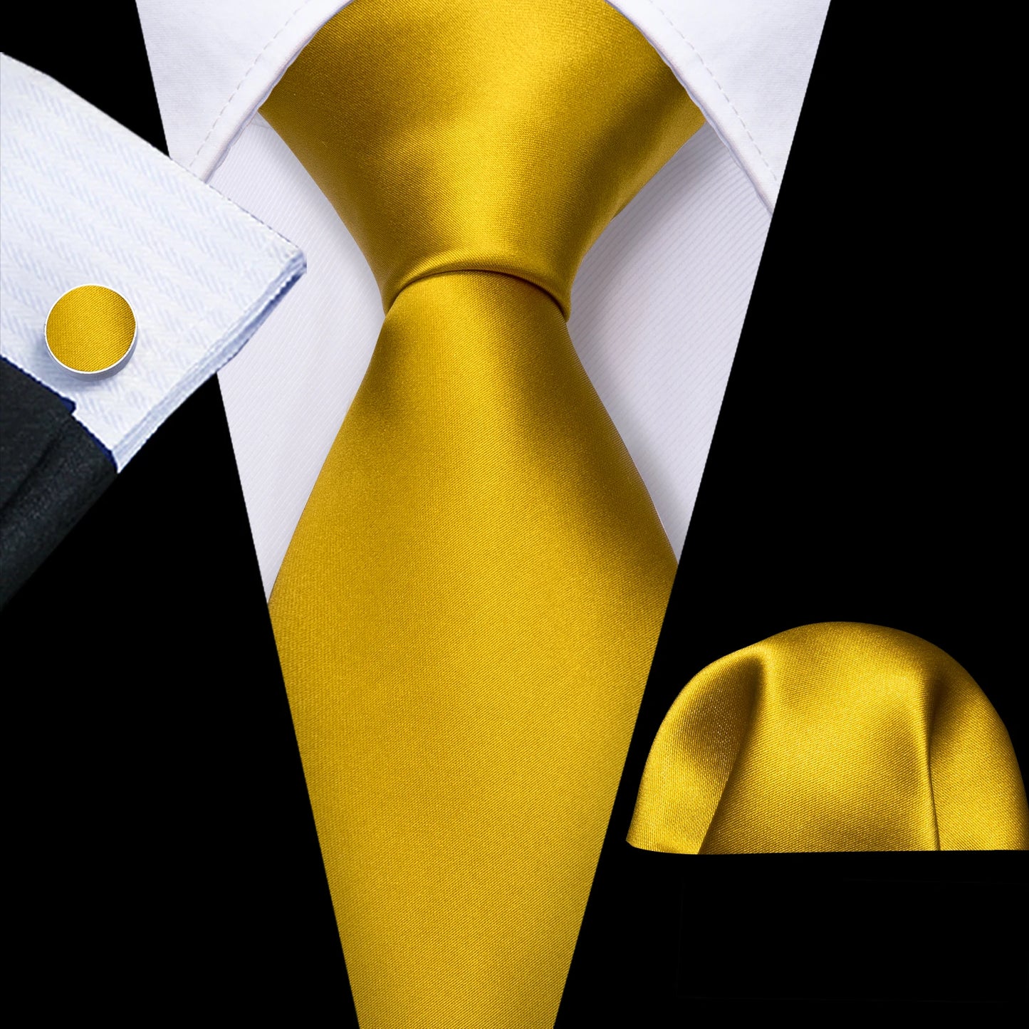 Barry.Wang Gold Beige Yellow Brown Tulip Silk Men Tie Handkerchief Cufflink Set Jacquard Necktie for Male Wedding Business Party