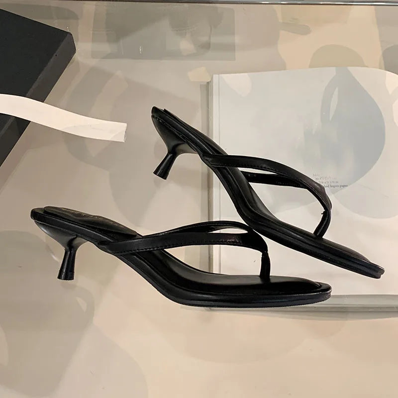 Fashion Round Toe Women Thin Heels Slippers Slides Female Flip flops Sandals Spring Summer Ladies Heeled Slippers Shoes Pumps