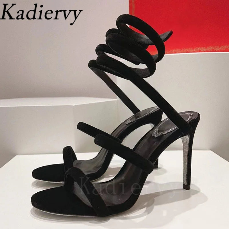 Summer High Heels Gladiator Sandals Women Ankle Snake Twine Around Runway Shoes Woman Stiletto Sandals Woman Sandalias Mujer