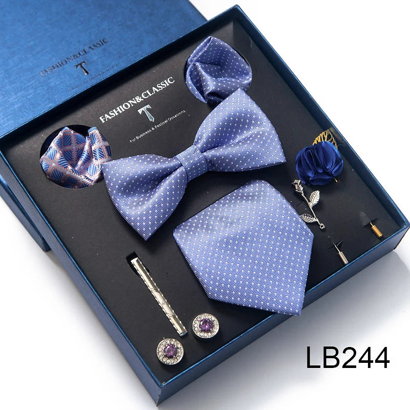 Men's Tie Set Luxury Gift Box Silk Tie Necktie Set 8pcs Inside Packing Festive Present Cravat Pocket Squares Holiday Gift Men