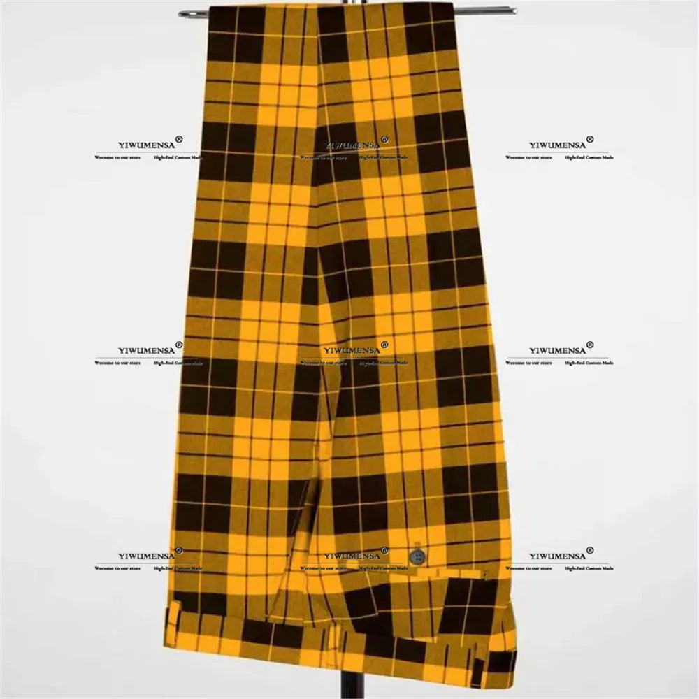 Plaid Check Suits Men Double Breasted Prom Blazers Formal Business Jacket Pants 2 Pieces Groom Wedding Tuxedos terno masculino
