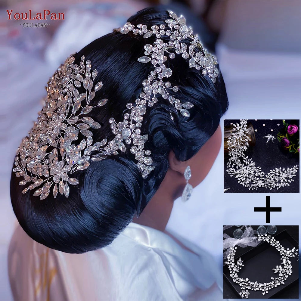 YouLaPan Luxury Wedding Headpiece Rhinestone Hair Vine for Bride Headwear Alloy Flower Headband Weding Hair Accessories HP390
