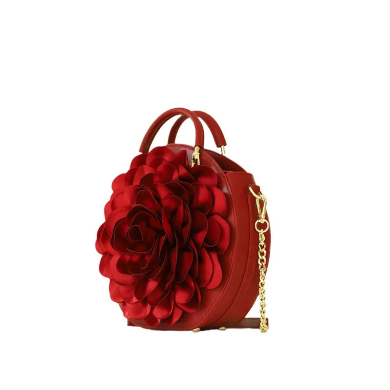 2025 Luxury High-end New Women's 3D Rose Petal Handbags Top Microfiber Synthetic Leather Shoulder Bag Lady Party Evening Bag