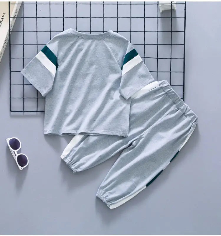 Boys Summer Clothing Set 2023 New Children's Cool Loose Fit Sportswear Korean Edition Baby Short Sleeve T-shirt 2 Pieces