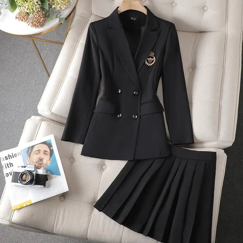 Green Suit Set 2025 New Spring Autumn Long sleeved Suit Jacket Top+Skirt Fashion Slim Temperament Two-piece Clothing Sets