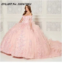 EVLAST Customized Pink Quinceanera Dress Ball Gown 3D Floral Applique Beading Tiered Corset Sweet 16 Vestidos De XV 15 Anos SQ88