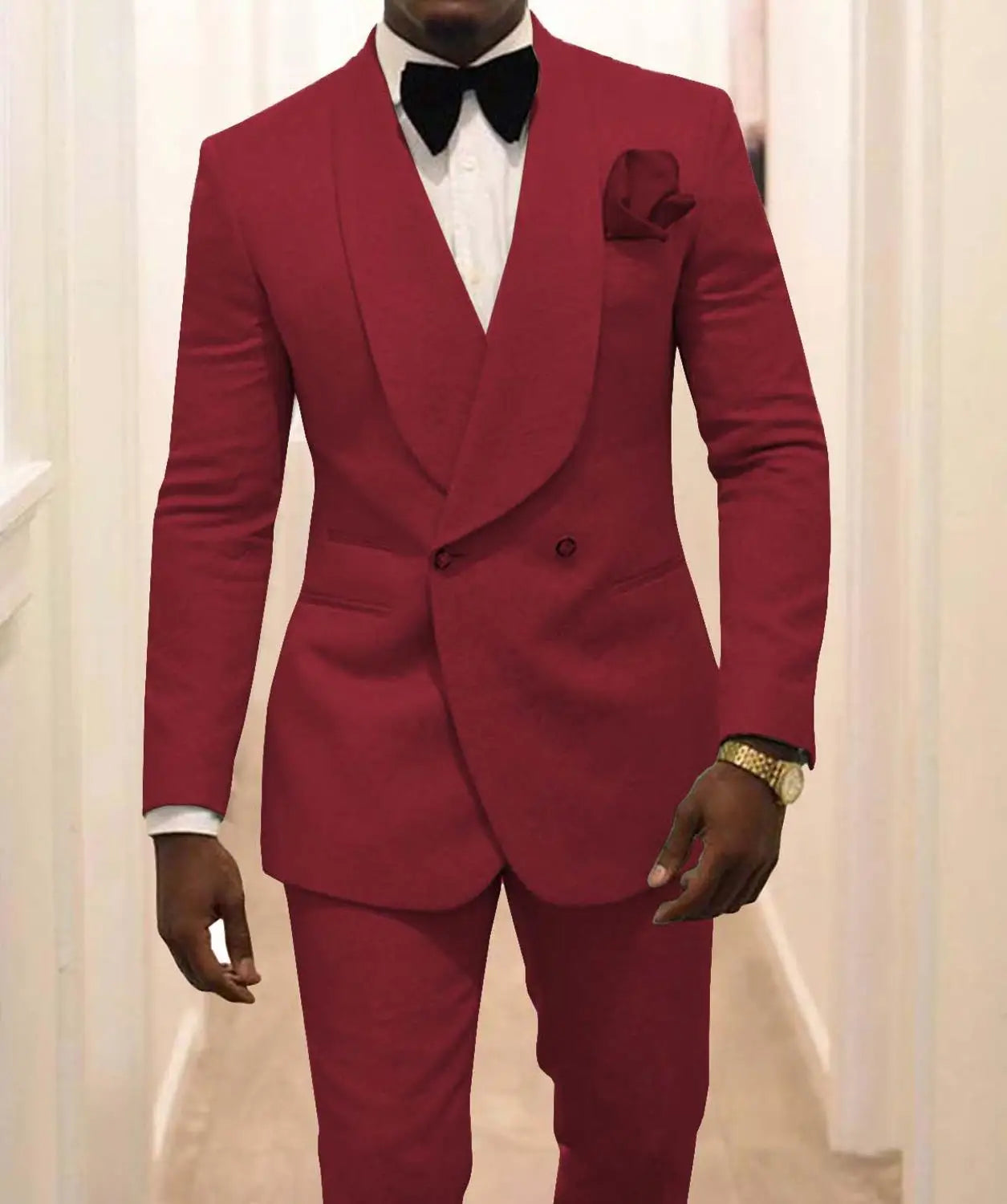 Custom Pour Hommes Made Groomsmen White Pattern Groom Tuxedos Shawl Lapel Suits 2PCS Wedding ( Jacket+Pants )Costume Homme