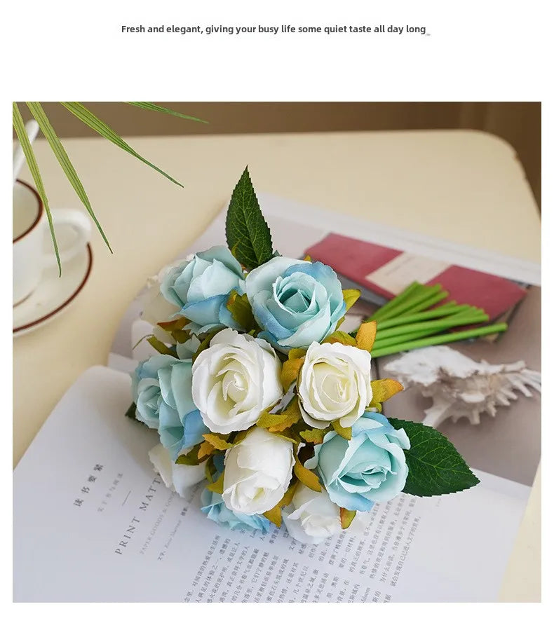 10 Inch Artificial Rose Bridal Bouquet Wedding Handheld Flowers Home Decor Floral Arrangement