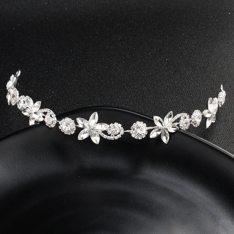 Bridal Wedding Hair Accessories Crystal Flower Pearl Headband for Women Hair Jewelry Party Bride Headpiece Bridesmaid Gift