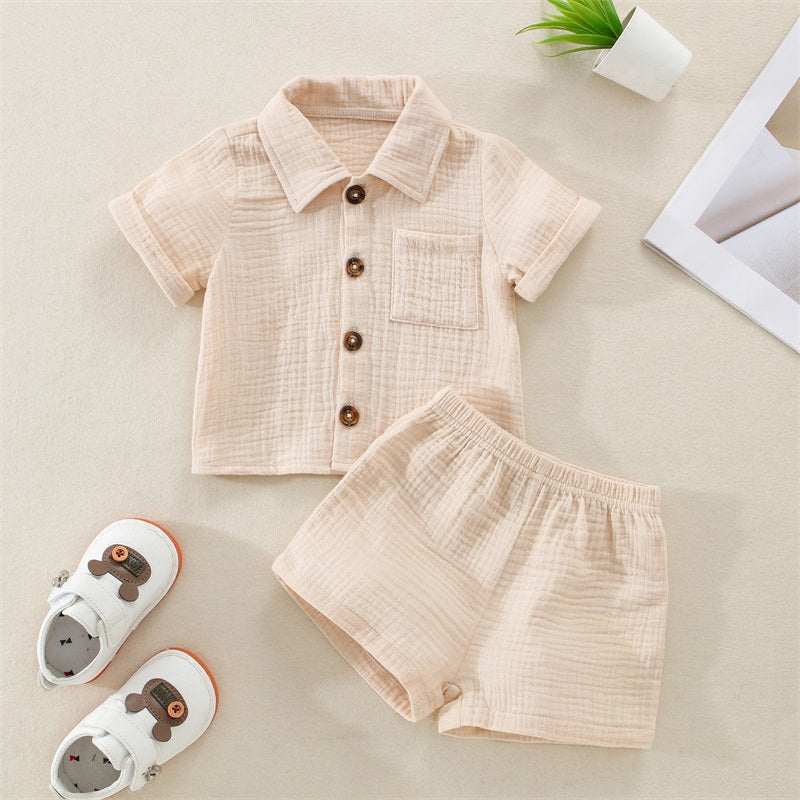 VISgogo 0-3 Years Baby Boys Girls Clothes Sets Infant Newborn Short Sleeve T-shirt Short Pants Summer Solid Color Casual Outfit