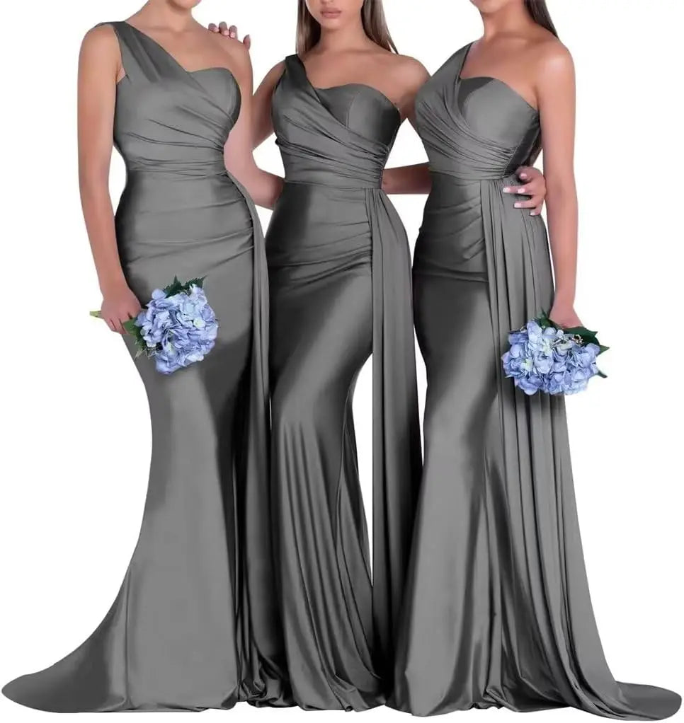 Purple Blue Pink Bridesmaid Dresses Women For Wedding Satin One Shoulder Sexy Mermaid Vestidos Para Bodas Mujer Invitada Chic