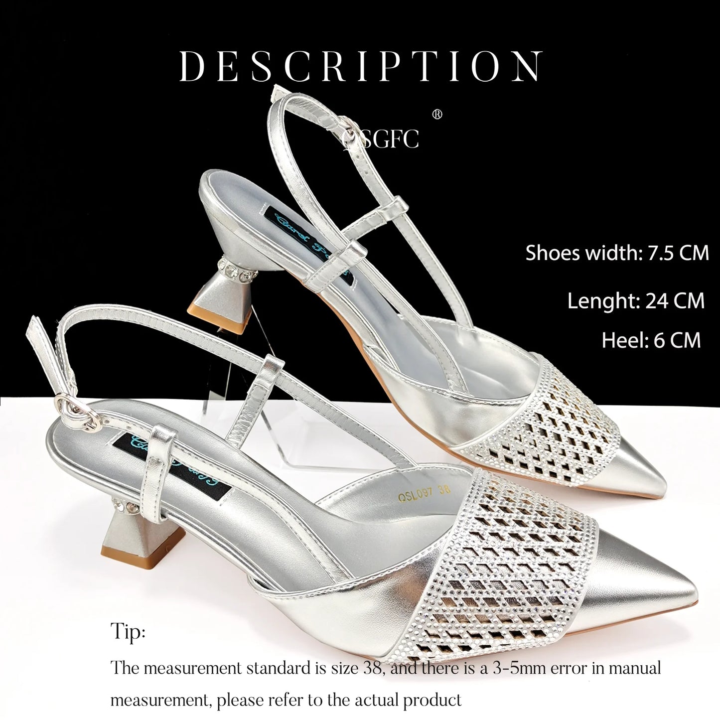 Newest Elegant Mature Style Black Color Party Wedding High Heel Pointed Toe Women Shoes and Bag full of Sequins Decoration