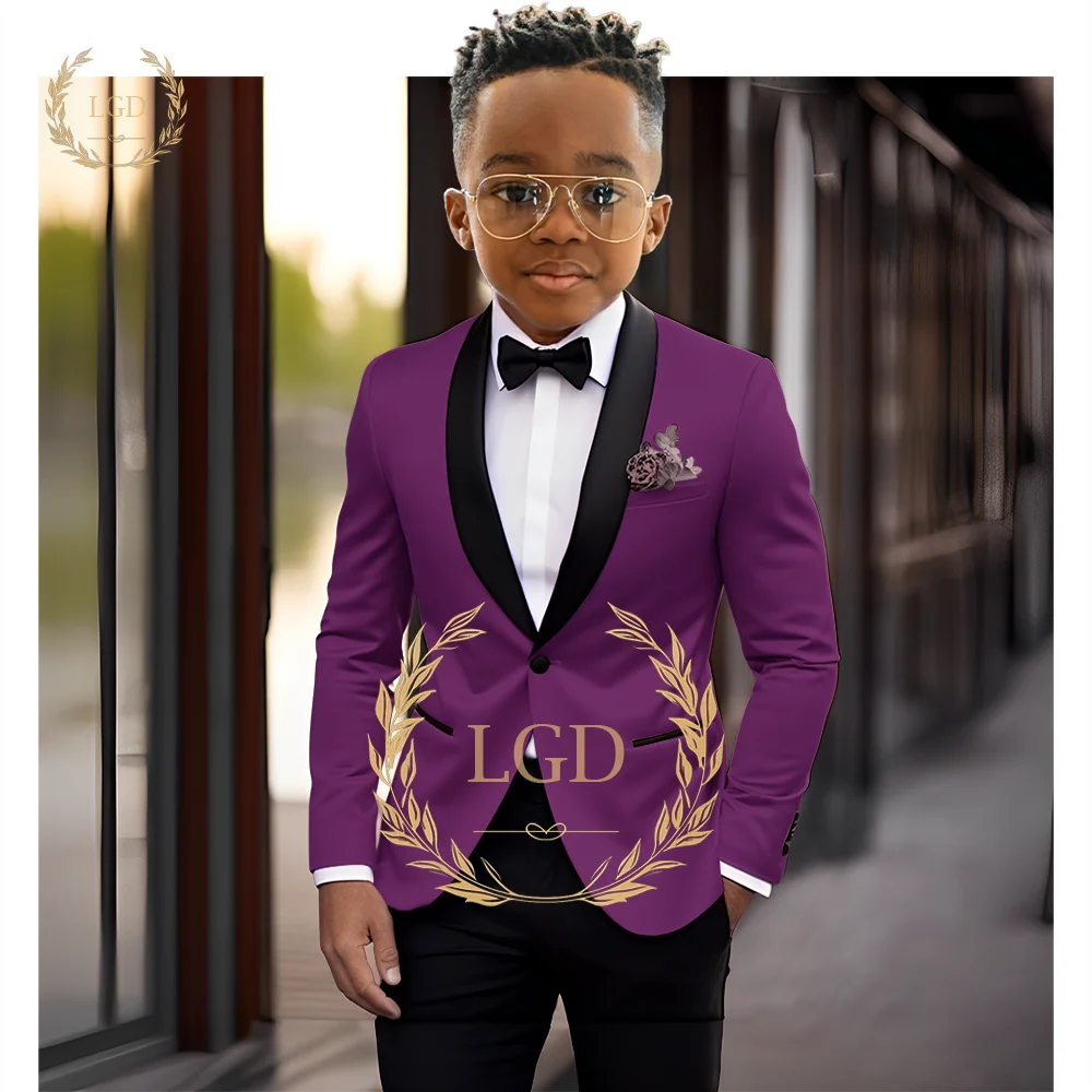 Boys' black shawl collar single button suit dress set 2-piece (jacket+pants) children's wedding party birthday tailcoat