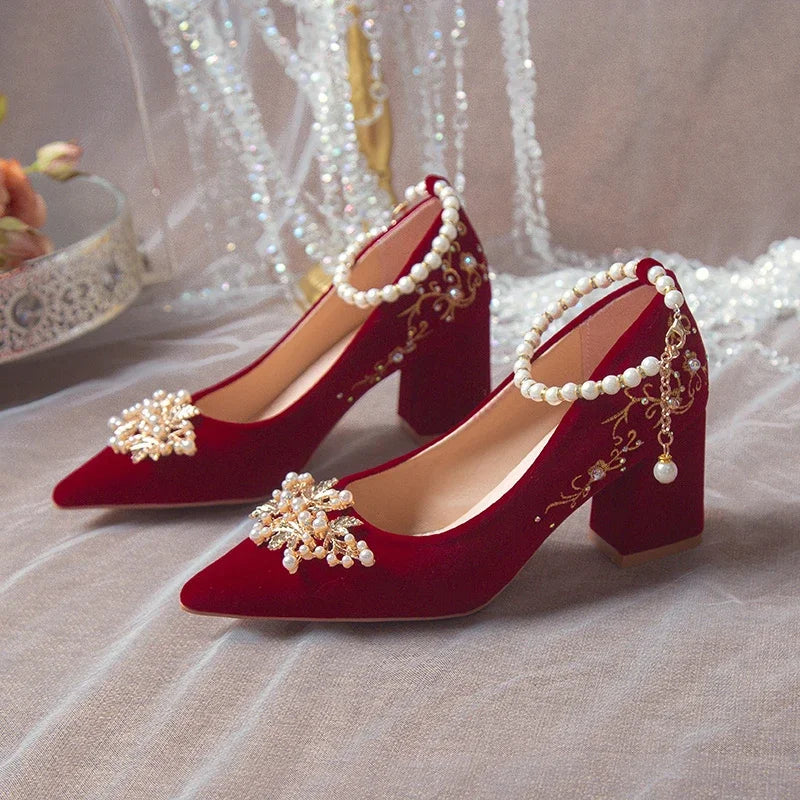 Wedding Shoes Female Footwear Bride Dress New Flower High Flat Floral Pumps Shoes Woman Flats Dress Wedding New Floral Pumps