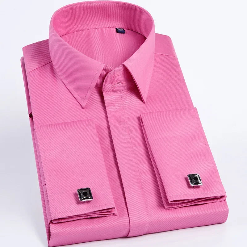 Spring Autumn Men's French Cufflinks Business Dress Shirt Sleeve Pin Solid Color Non-iron Shirts Slim Fit Party Men's Wear