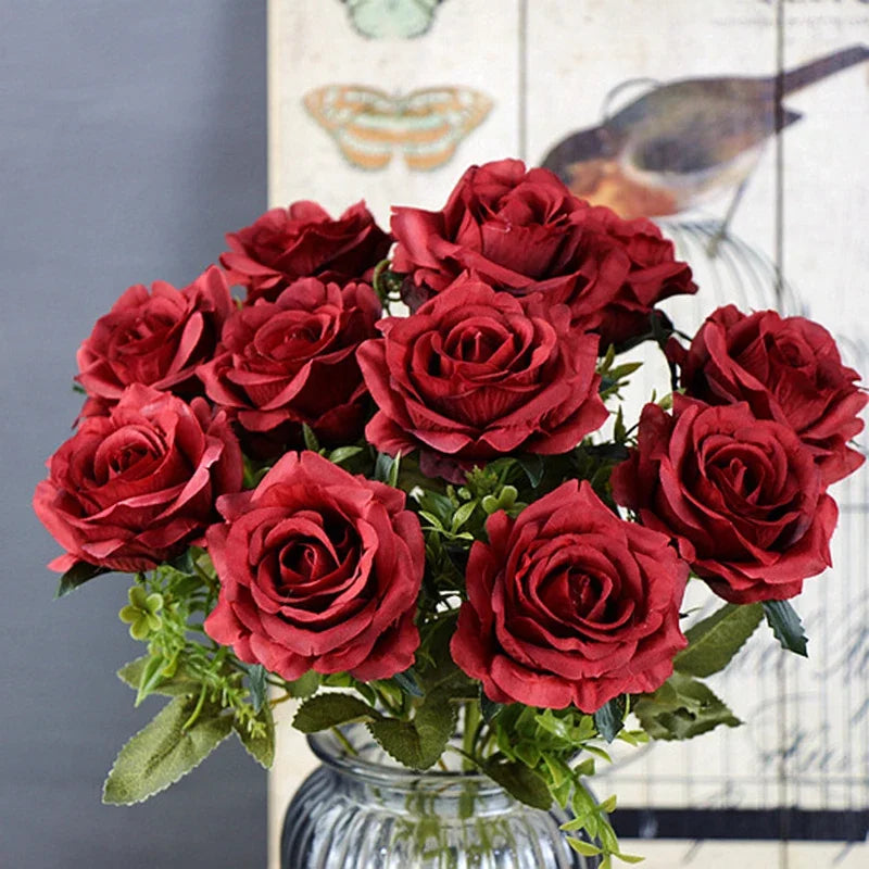 High-quality Silk Orange Rose Artificial Flowers for Wedding Decoration, Big and Realistic.